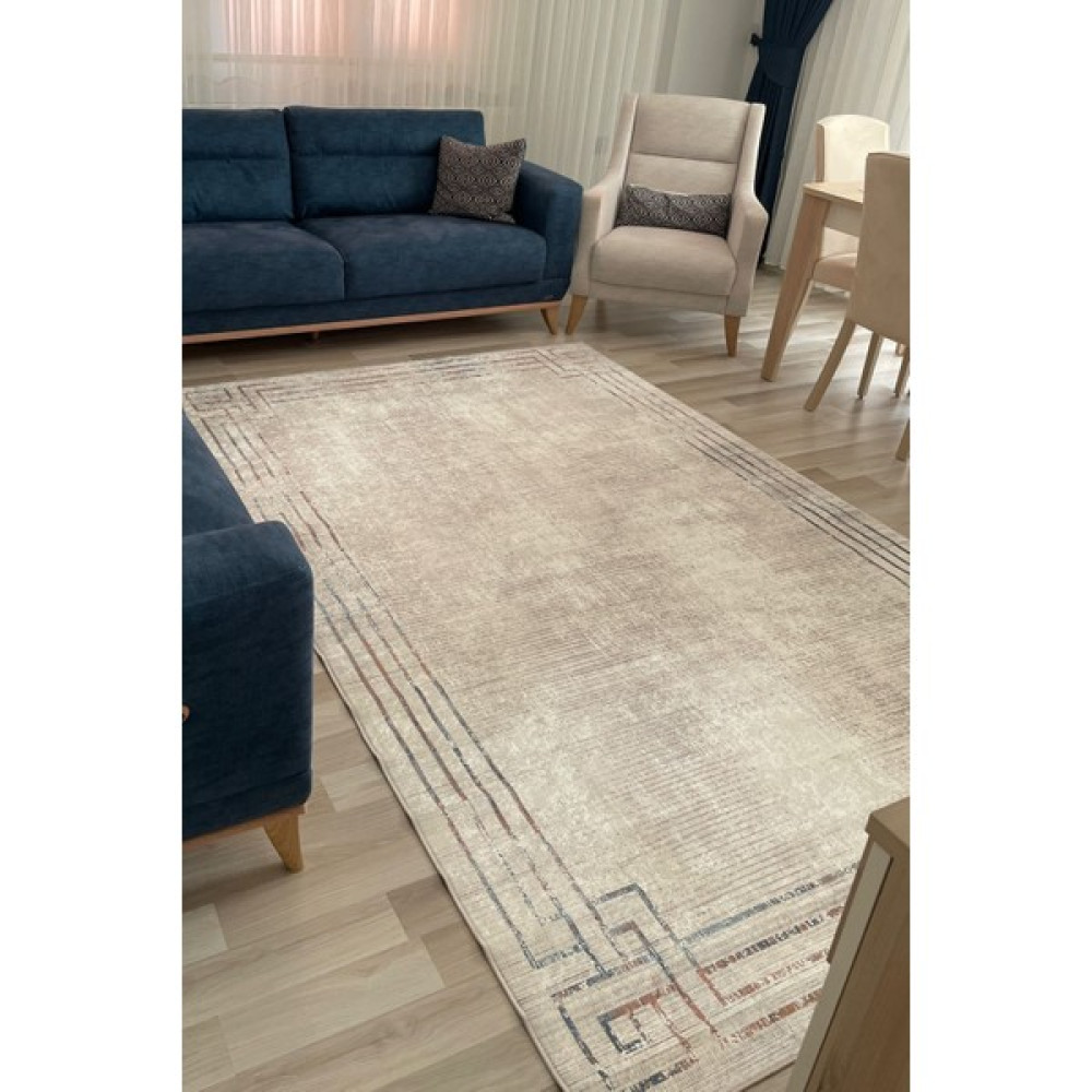 Vopteks Modern Dijital Baskı Yıkanabilir Kaymaz Taban Beyaz Siyah Dekoratif Salon Halısı Mutfak Halısı Yolluk - Krem Rengi - 80 x 150 cm Salon Halısı Fiyatı