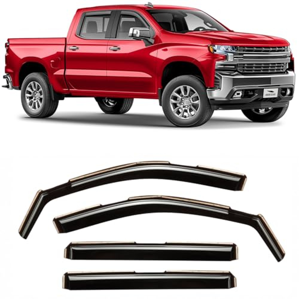 Voron Glass in-Channel Extra Durable Rain Guards for Chevy Silverado/GMC Sierra 1500 2019-2025 Crew Cab,Window Deflectors,Vent Visors,4pcs - 220089