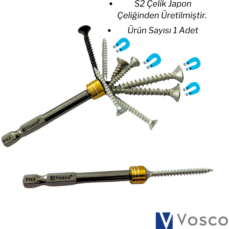 Vosco Mıknatıslı Bits Uç Matkap Ucu 65 mm S2 Çelik 1 Adet Yüksek Dayanıklılık ve Profesyonel Kullanım Matkaplar Fiyatı