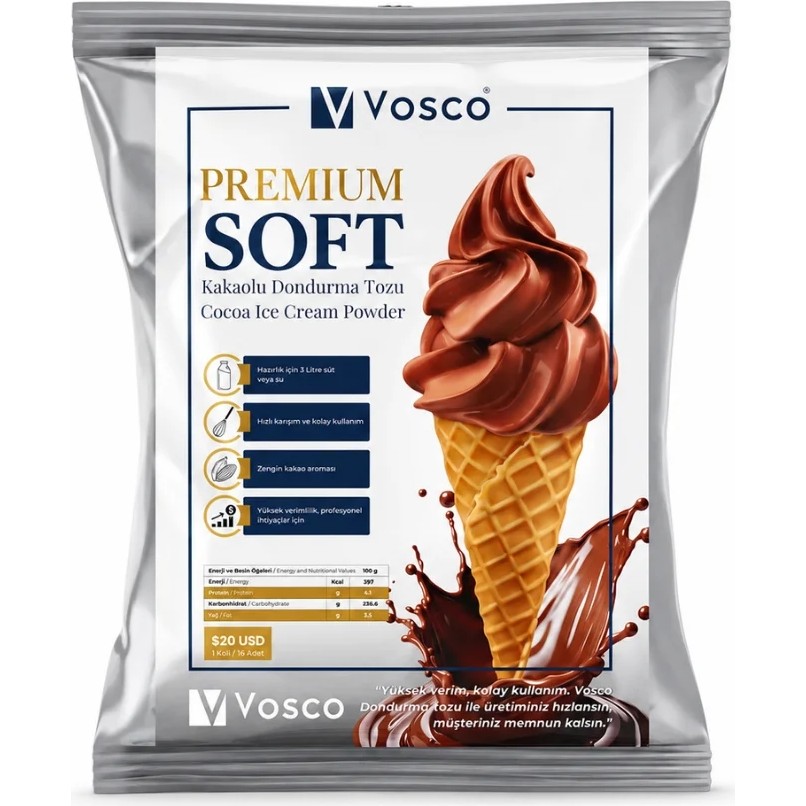 Vosco Premium Soft Kakaolu Dondurma Tozu - Soft Dondurma Karışımı 750 G Dondurma Fiyatı