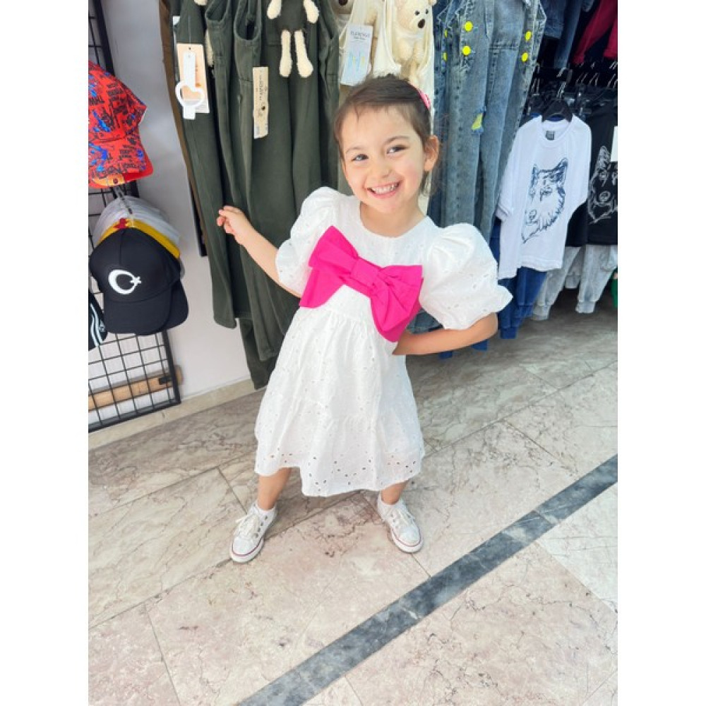 VOSVOSBABY Beyaz Balon Kol Fiyonk Detay Fisto Elbise Kız Çocuk Elbise Fiyatı