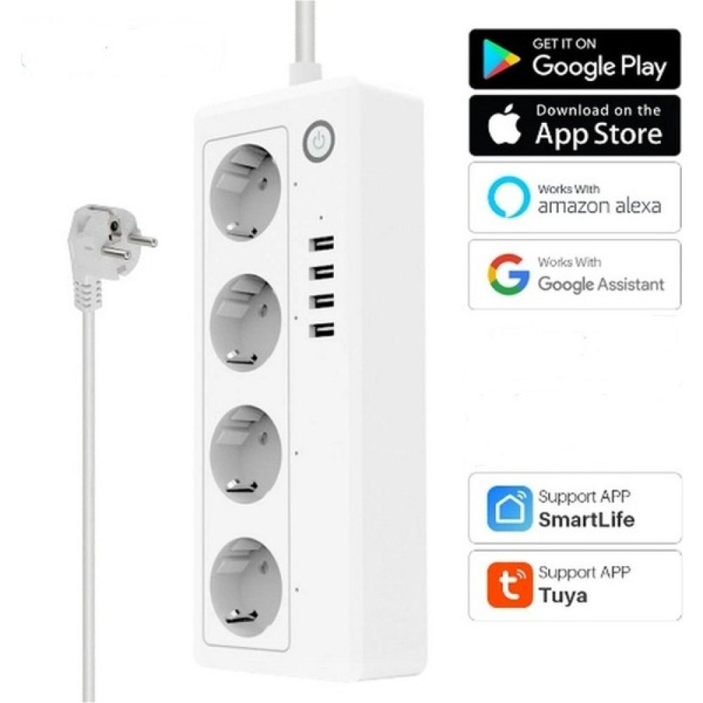 Vothoon Akım Korumalı Akıllı Priz Wifi Tuya Destekli Android ve Ios Destekli 4priz x 4usb Prizler Fiyatı
