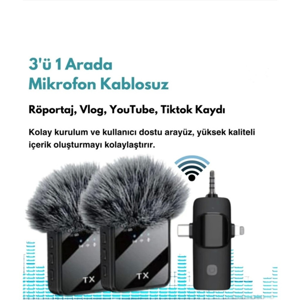 Vothoon Yüksek Kalite Profesyonel 3 In 1 Kablosuz Taşınabilir Yaka Mikrofonu Tüylü - Siyah Diğer Fiyatı