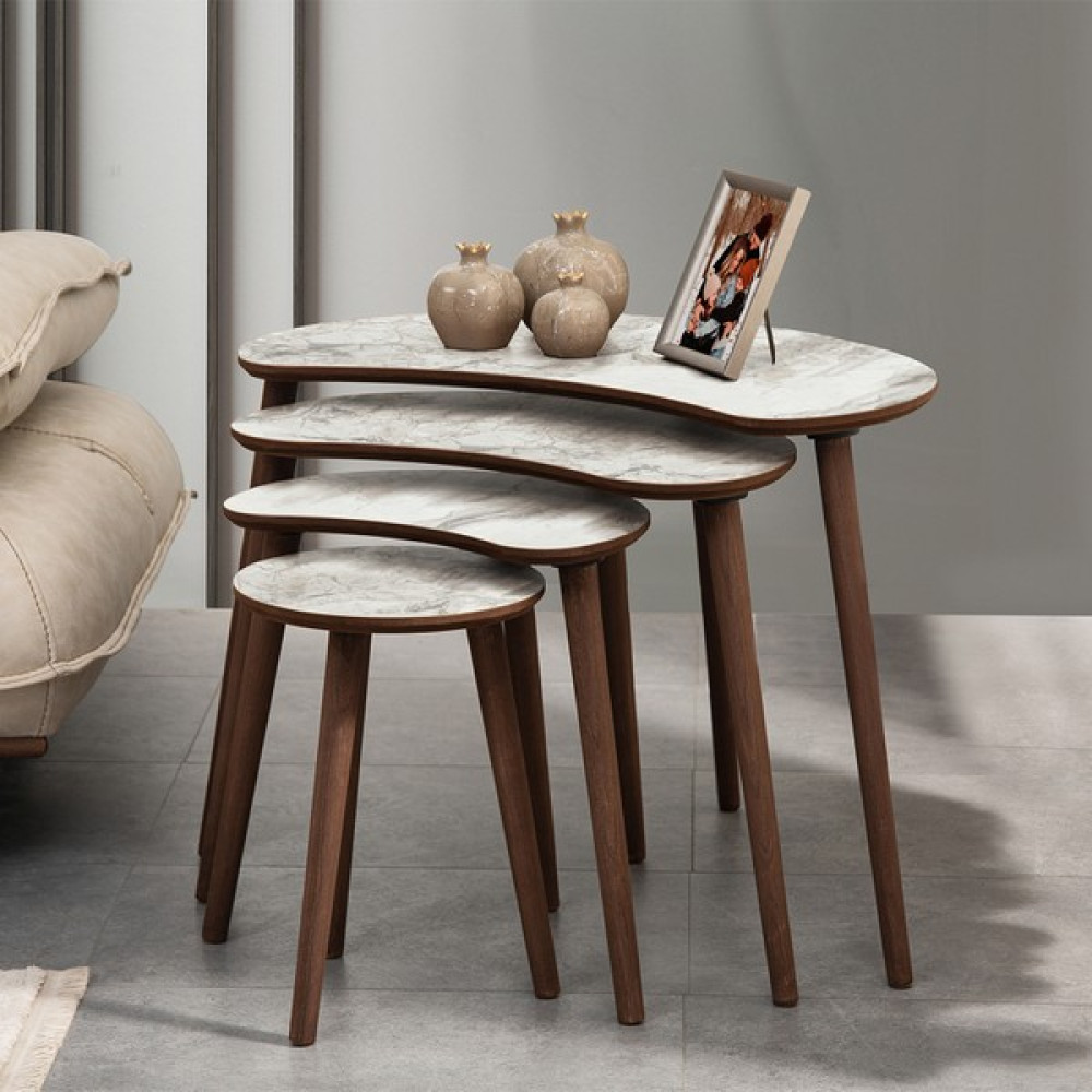 Vovvahome Moon 4lü Mdf Ahşap Zigon Sehpa - Beyaz Mermer Desenli Zigon Sehpa Fiyatı