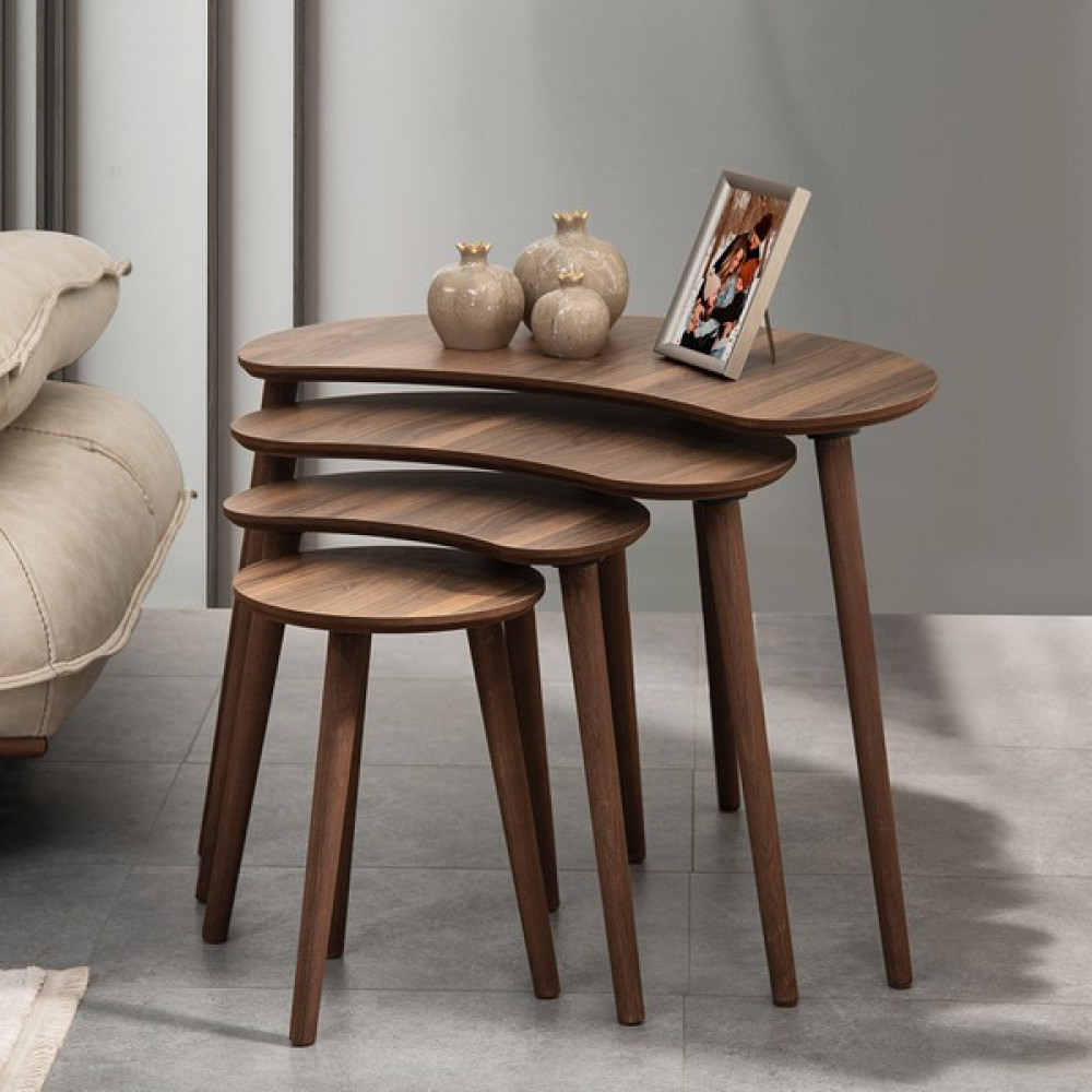 Vovvahome Moon 4lü Mdf Ahşap Zigon Sehpa - Ceviz Zigon Sehpa Fiyatı