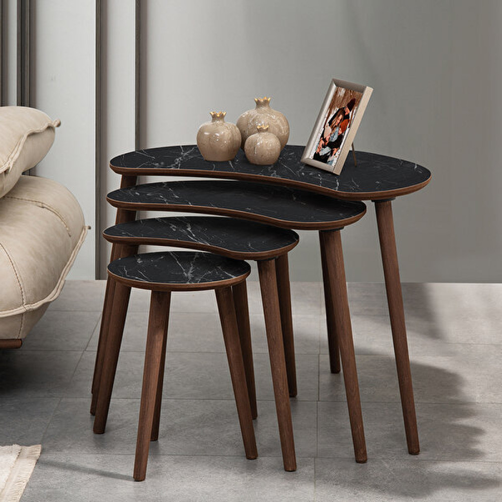 Vovvahome Moon 4lü Mdf Ahşap Zigon Sehpa - Siyah Mermer Desenli Zigon Sehpa Fiyatı