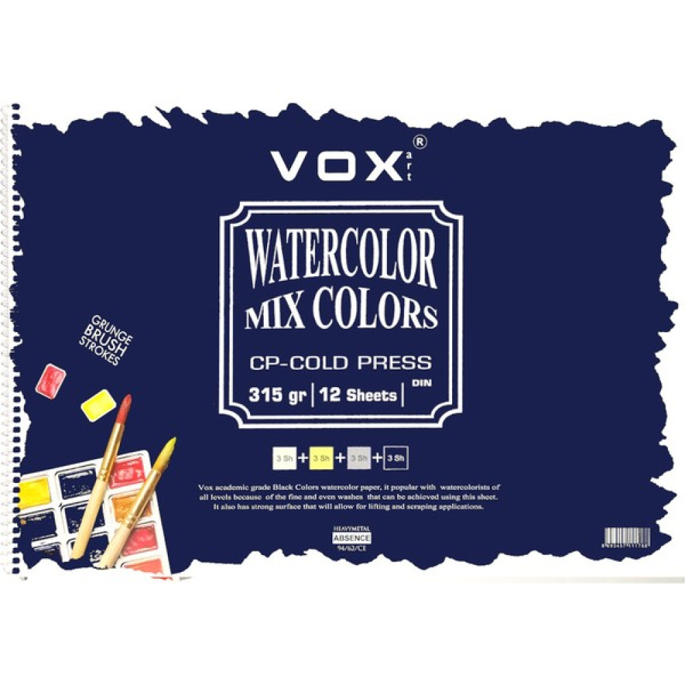 Vox Art Cold Press Suluboya Blok 4 Renk 315GR A3 12 Yaprak - Renkli Oto Boyaları Fiyatı
