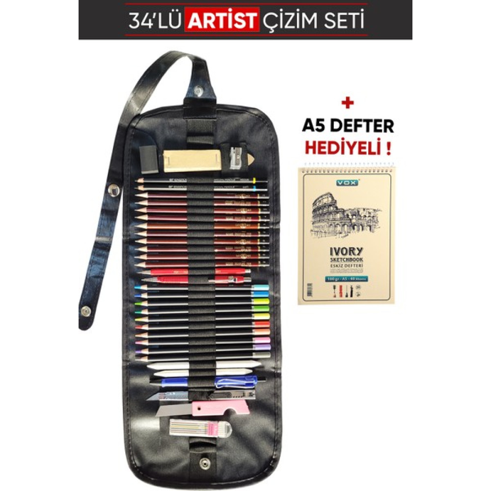 Vox Art Karakalem Çizim Seti, Parça Rulo Kalemlik ve A5 Defterli , Artist Seviye Yardımcı Malzeme Fiyatı