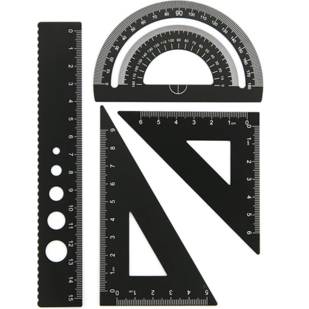 Vox Art Metal Cetvel Seti 4'lü - Daire Şablonlu - Siyah - 15 cm Cetvel Fiyatı