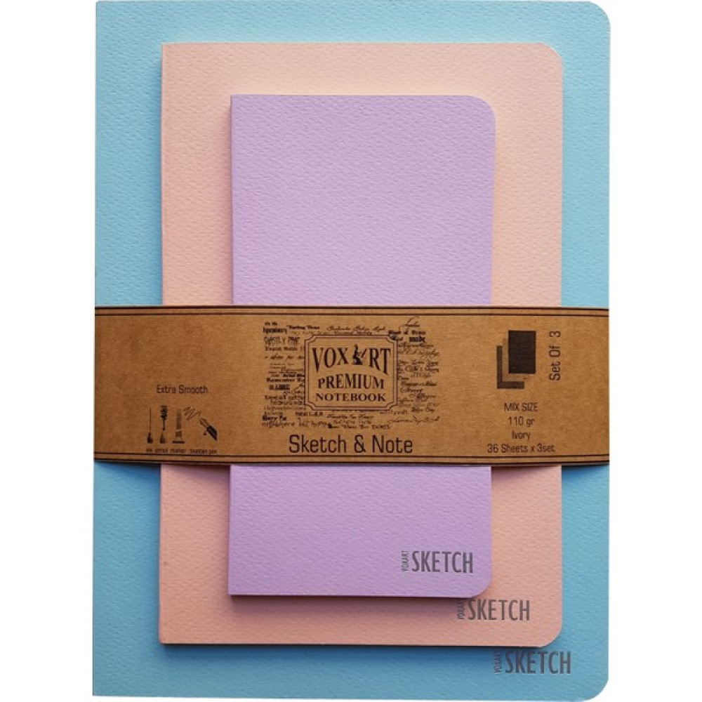 Vox Art Sketch Not Defteri 3'lü Çizgisiz 110 gr Mix Size For Fountain Pen - Karışık-Çok Renkli - 3 Adet Defter Fiyatı