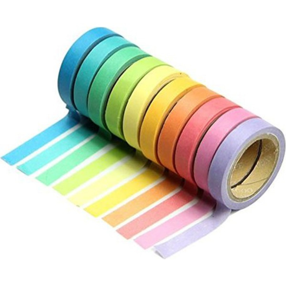 Vox Art Washi Dekor Bant Seti -10 'lu Mix Renkler - Karışık-Çok Renkli - 10'lu Washi Tape Pastel - 8x4 cm Bant Makinesi Fiyatı