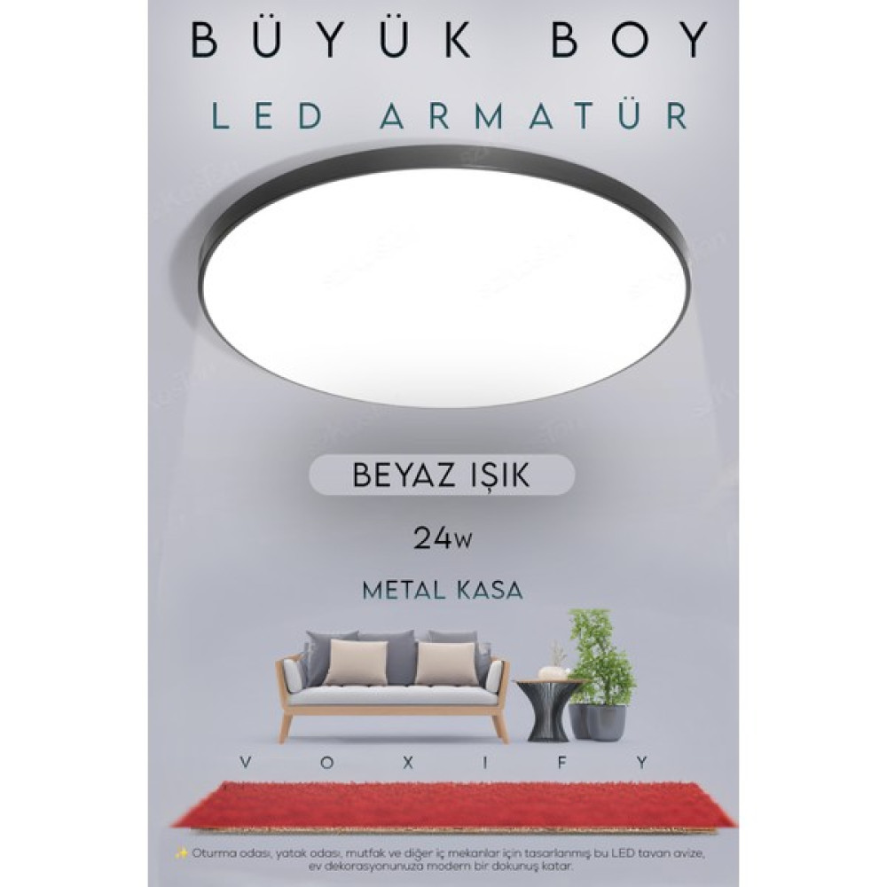 Voxify 24W Büyük Boy Antrasit Renk Kasa Tavana Sıfır Plafonyer LED Armatür Avize Aplik Lambası Beyaz Işık Avize Fiyatı