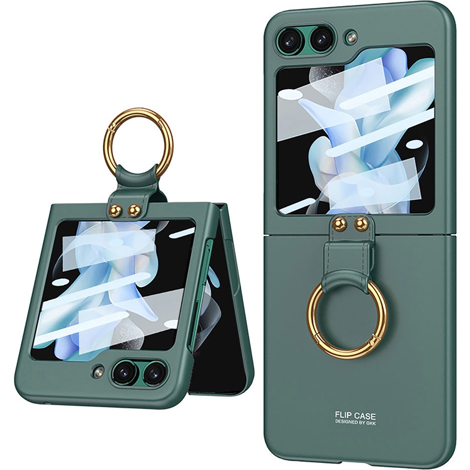 Voyo Galaxy Z Flip 5 Yüzüklü Çift Parça Şık ve Koruyucu Kapak Kılıf - Koyu Yeşil Cep Telefonu Kılıfı Fiyatı