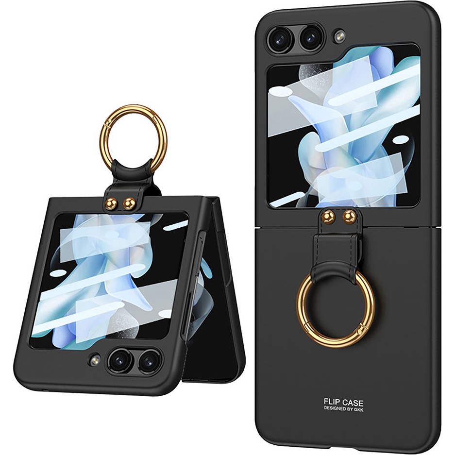 Voyo Galaxy Z Flip 5 Yüzüklü Çift Parça Şık ve Koruyucu Kapak Kılıf - Siyah Cep Telefonu Kılıfı Fiyatı