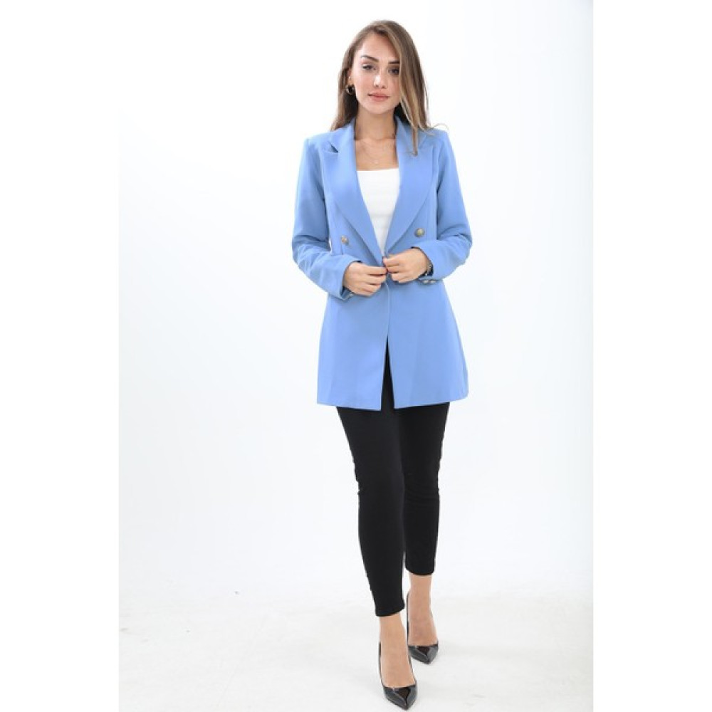 VprModa Omuzları Vatkalı Önü Çıtçıtlı Atlas Kumaş Kadın Blazer Ceket Bayan Ceket Fiyatı
