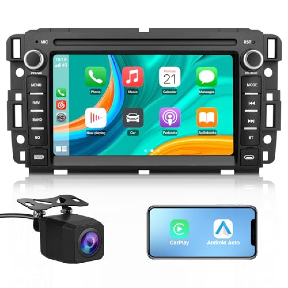 Vratzn Car Radio Stereo for Chevrolet Silverado GMC Sierra Yukon 2007-2013 Android 13 CarPlay Android Auto GPS Navigation Bluetooth Touch Screen Head Unit with Backup Camera