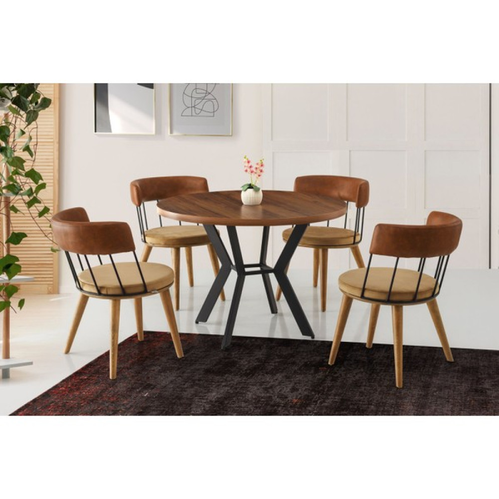 VRL Marin 105 Mutfak Cafe Masası Rosa Metal Sandalye Takımı - Ceviz - 105x105 Masa - Sandalye Seti / Takımı Fiyatı