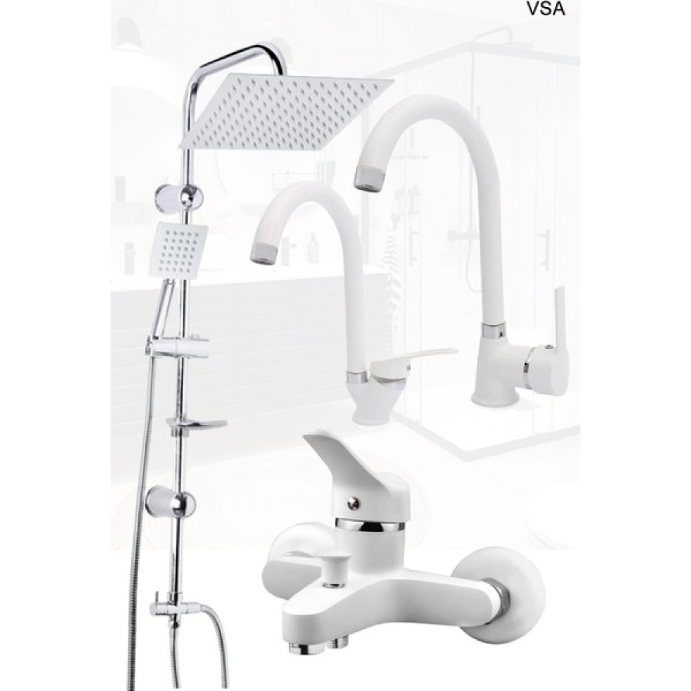 VSA Beyaz Robot Yağmurlama Duş Seti Banyo Mutfak Lavabo Bataryası Pirinç Musluk Seti Bataryalar Fiyatı
