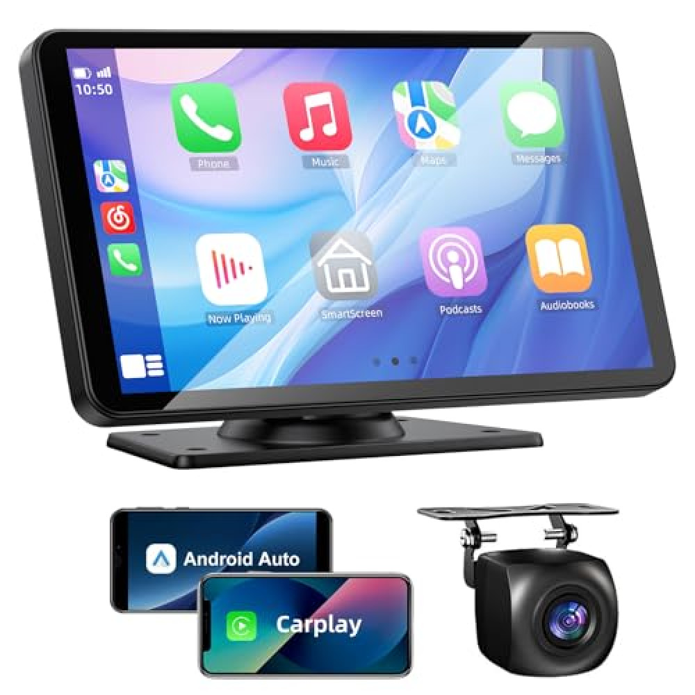 VUKARUAL Wireless Apple Carplay and Android Auto Screen for Car, 7" HD Portable Touch Screen Car Stereo with Bluetooth, Backup Camera, Navigation, Mirror Link for All Vehicles
