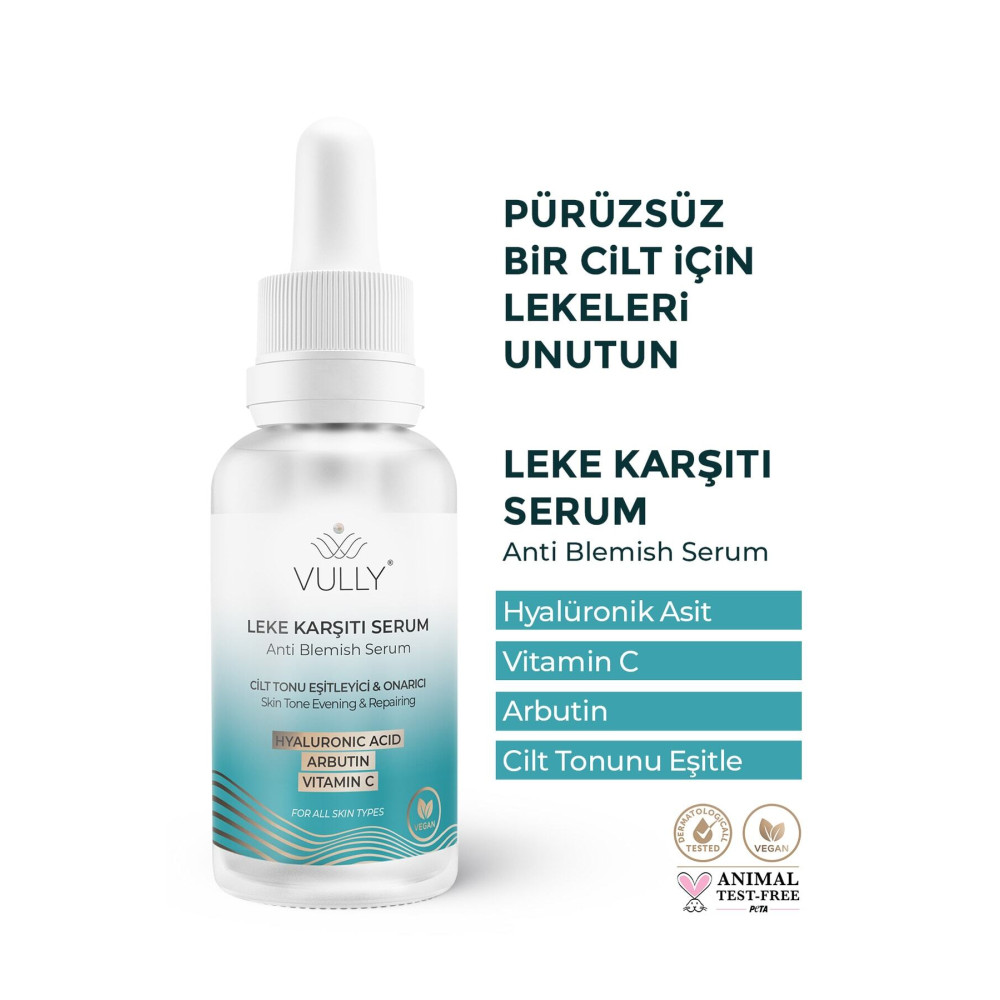 VULLY Cilt Tonu Eşitleyici - Onarıcı - Leke Karşıtı Serum 30ml (%2 ARBUTİN -% 2HYALURONİC - %2 VİTAMİN C) Cilt ve Yüz Bakımı Fiyatı