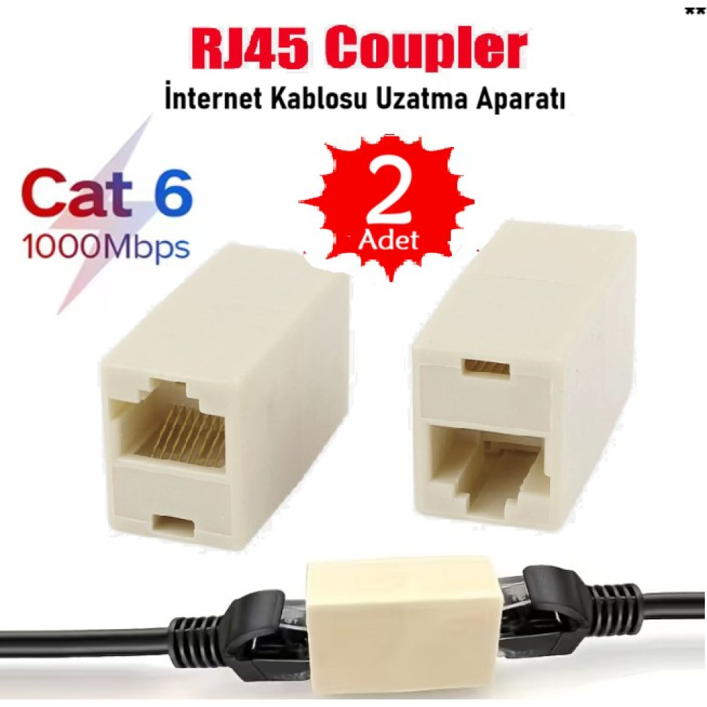 Vwin Ethernet Internet Kablosu Uzatma Konnektörü (2 Adet) Cat6 RJ45 Coupler-Ekle-Birleştir Network Aksesuarları Fiyatı