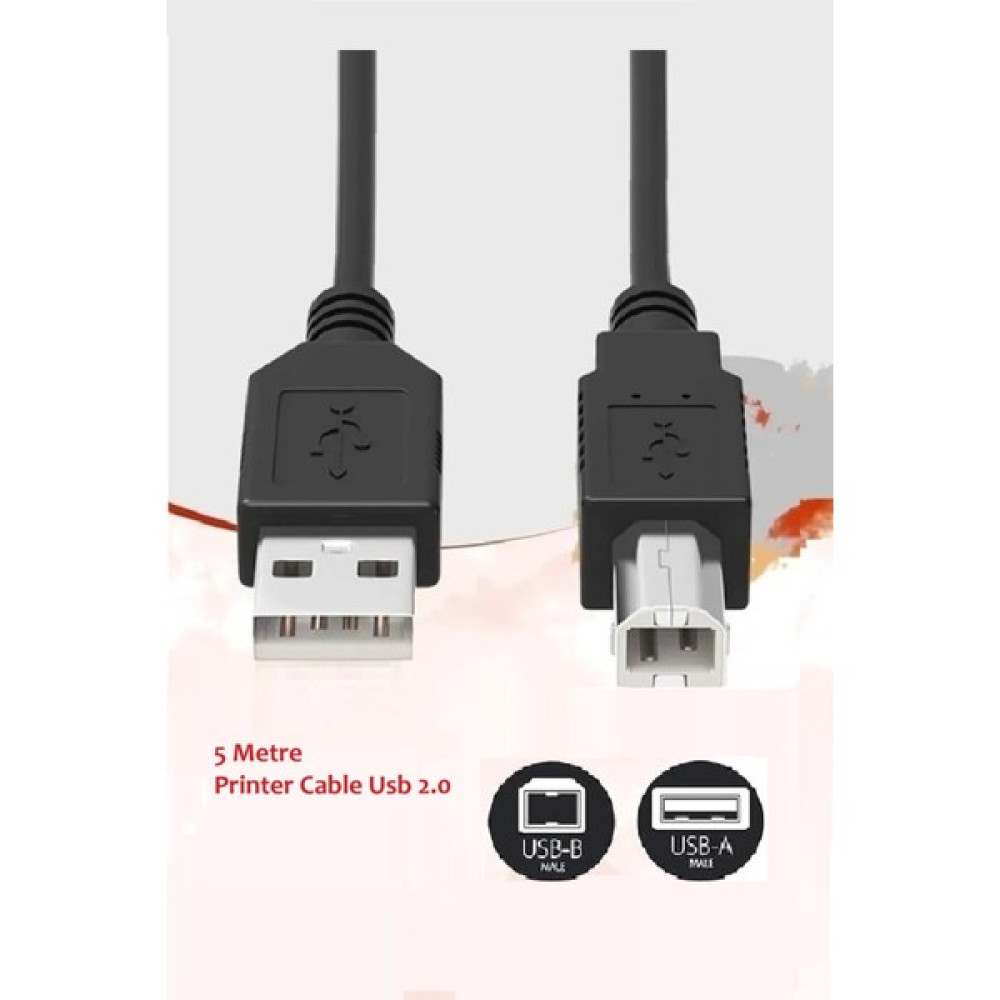 Vwin Yazıcı Kablosu USB 2.0 Printer Cable (5 Metre) Samsung Hp Epson Canon Xerox Brother - Siyah - 100,5 m Seri & Paralel Kablo Fiyatı