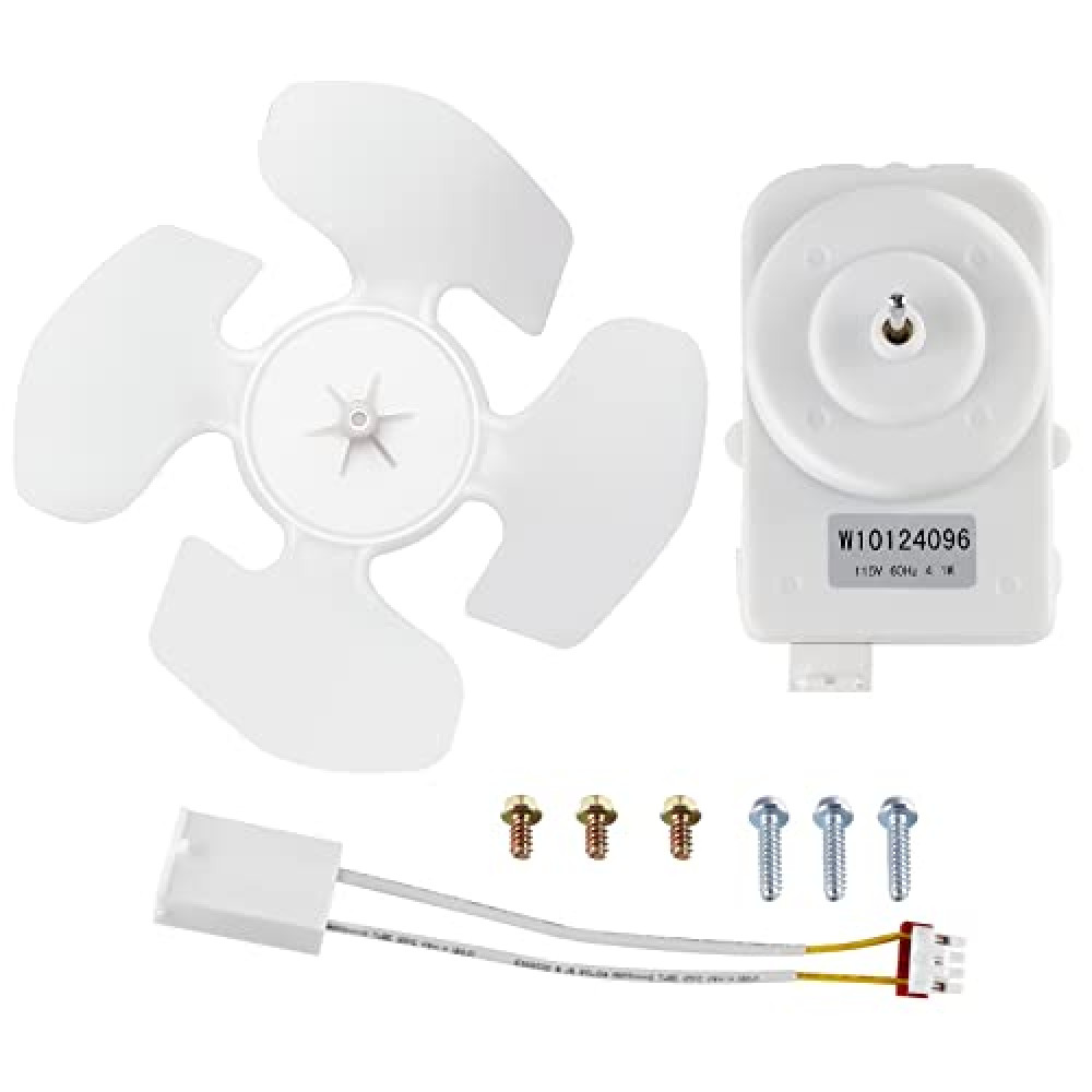 W10124096 Refrigerator Condenser Fan Motor by Blutoget - Fit for Whirlpool Refrigerator Fan Motor - EAP1957416 AP4318657 PS1957416 W10124096VP W10130108 -Contains Blade, Wiring Harness,Hardware