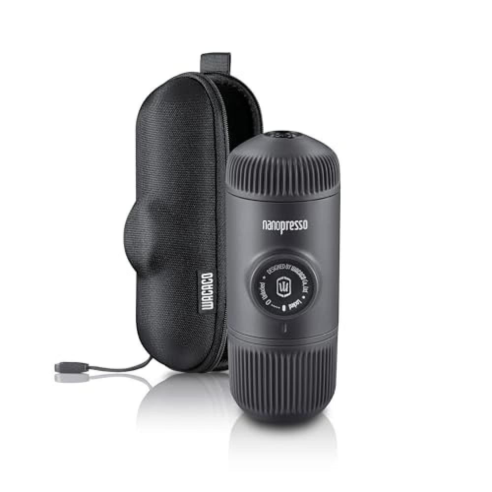 WACACO Nanopresso Portable Espresso Maker Bundled with Protective Case, Mini Travel Coffee Machine, Perfect for Camping, Travel and Office（ Black）