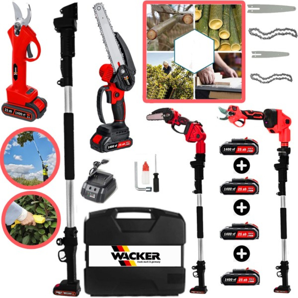 Wacker Germany 1800 Vf Red 4 Adet Akülü Dal Budama + Bağ Makası 2.7 Metre Teleskopik Akülü Dal Budama Makineleri Fiyatı