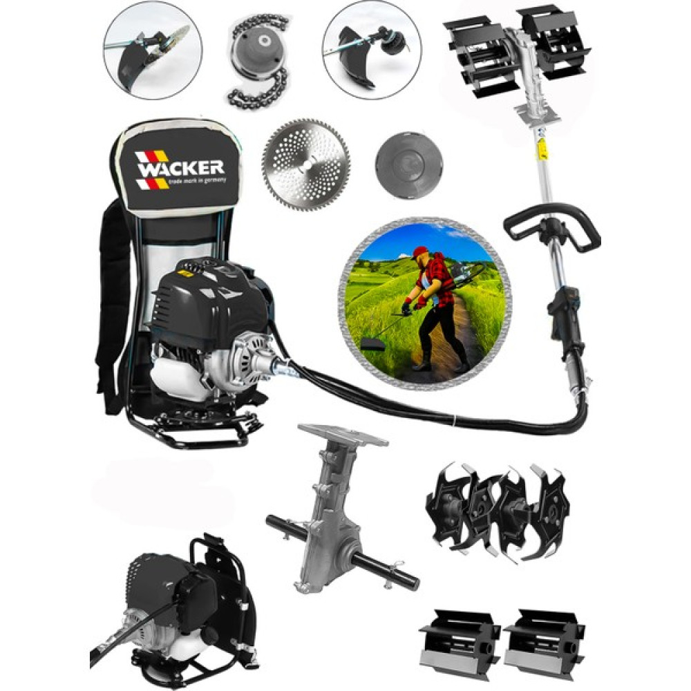 Wacker Germany 3 In 1 Pro Black Sırt Tipi Tırpan + Toprak Eşeleme Aparatı + Akrobat Çapa Aparatı Bahçe Makinesi Fiyatı