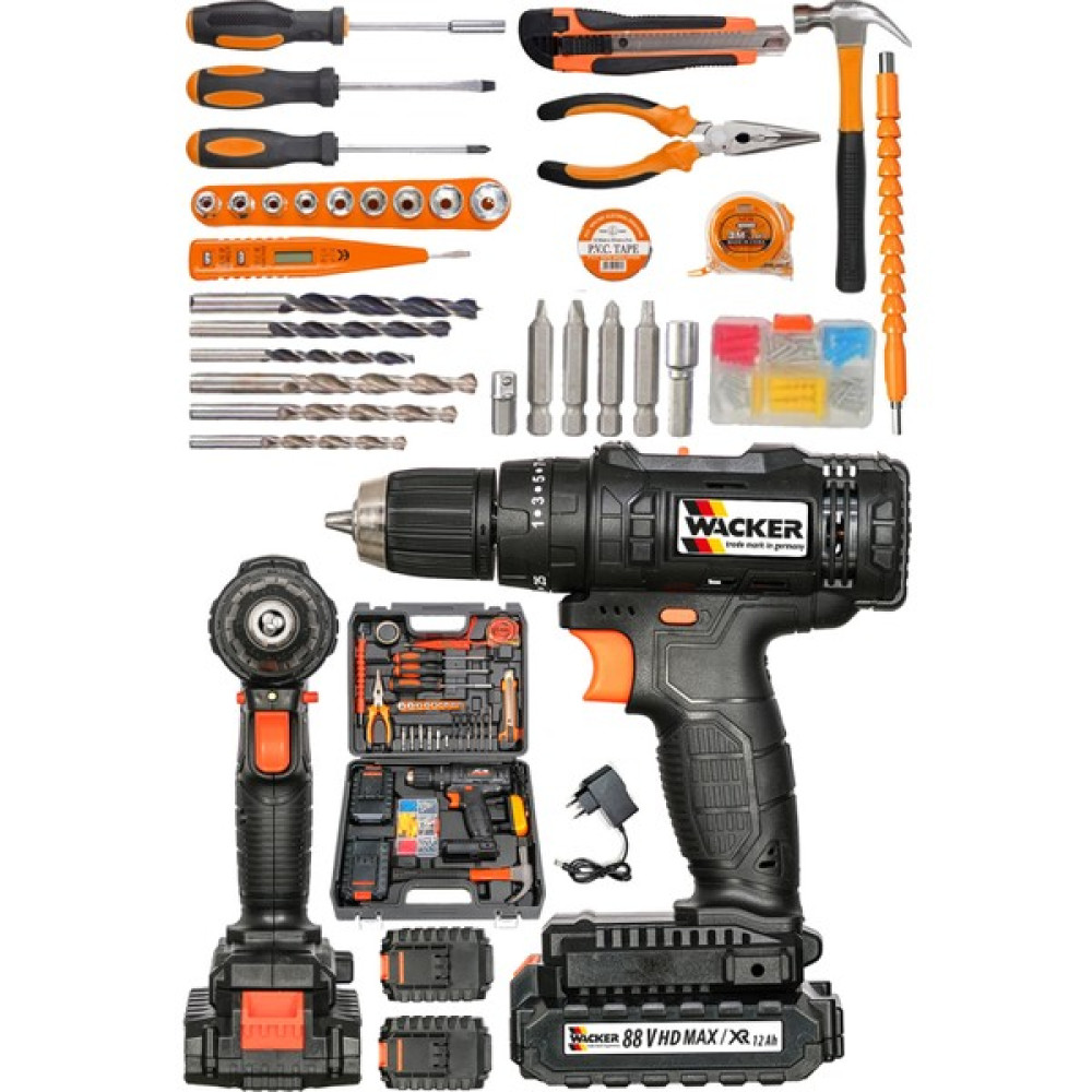Wacker Pro Germany Black Wonderfull Darbeli 58 V 12 Amp Yeni Nesil Lion Akülü Vidalama Matkap + 100 Pcs Combo Set Elektrikli El Aletleri Fiyatı