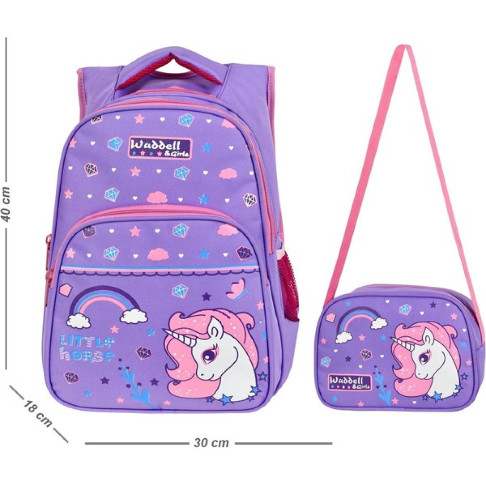 Waddell Lisanslı Lila Little Horse Desenli Ilkokul Sırt Çantası ve Beslenme Çantası Okul Çantası Fiyatı