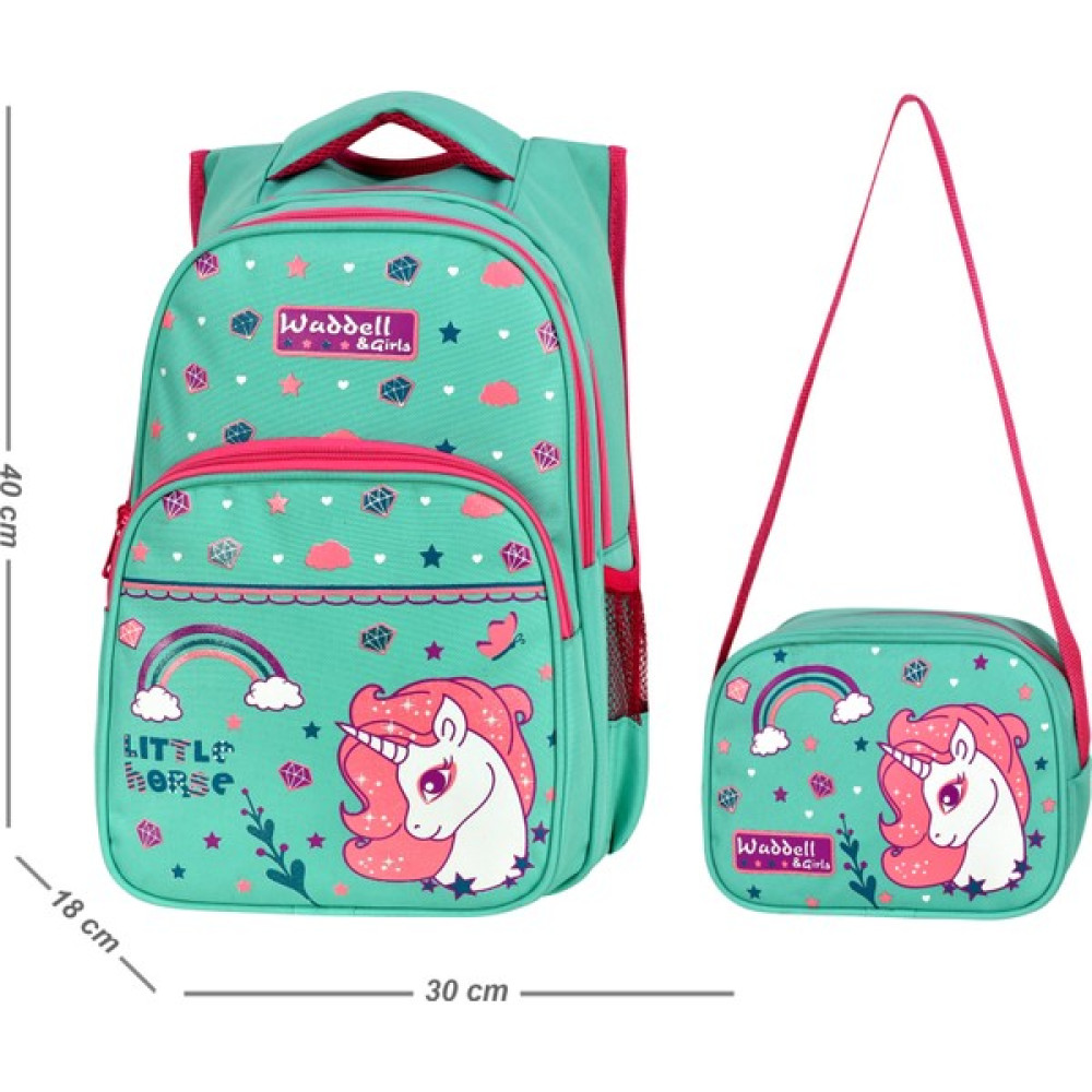 Waddell Little Horse Desenli İlkokul Sırt Çantası ve Beslenme Çantası - Yeşil Okul Çantası Fiyatı