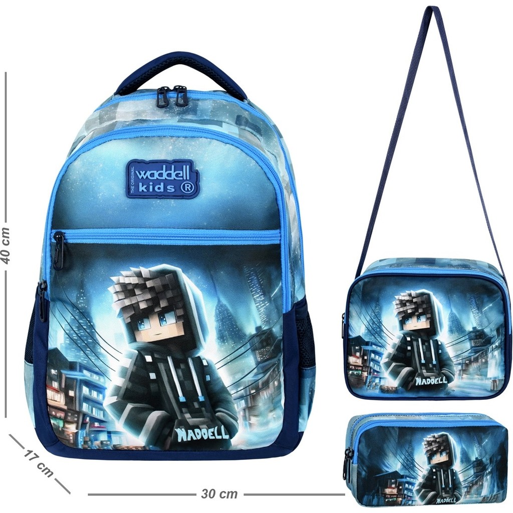 Waddell Robloks Temalı Ilkokul Sırt Çantası,beslenme Çantası ve Kalemlik,ilköğretim Sırt Çantası Set - Lacivert - 40-17-30 Kalem & Yazı Gereçleri Fiyatı