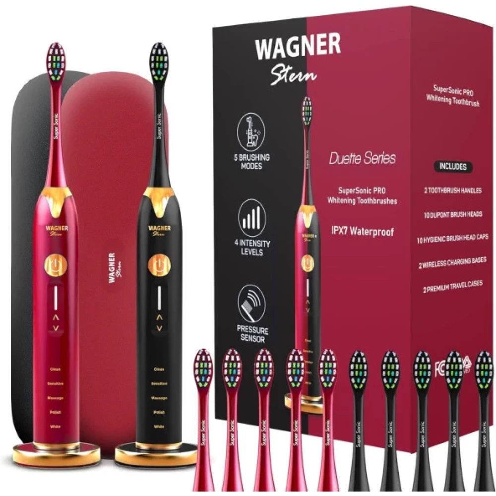 Wagner Stern Düet Serisi. 2 Basınç Sensörlü Elektrikli Diş Fırçası - Bordo-Siyah Şarjlı Diş Fırçası ve Aksesuarları Fiyatı