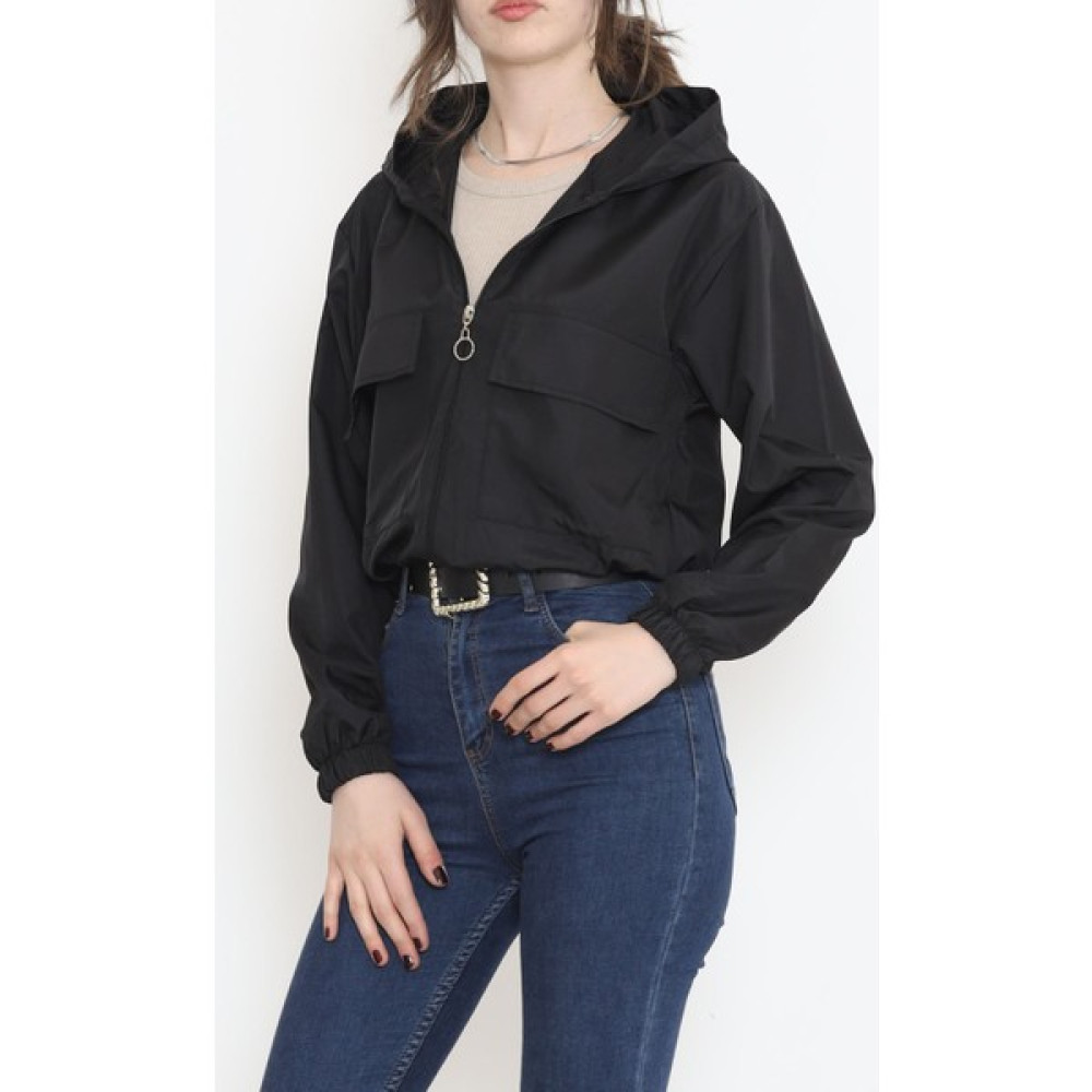 Walens Fashion Çift Cepli Crop Yağmurluk Siyah - 17743.1247. Kadın Yağmurluk Fiyatı
