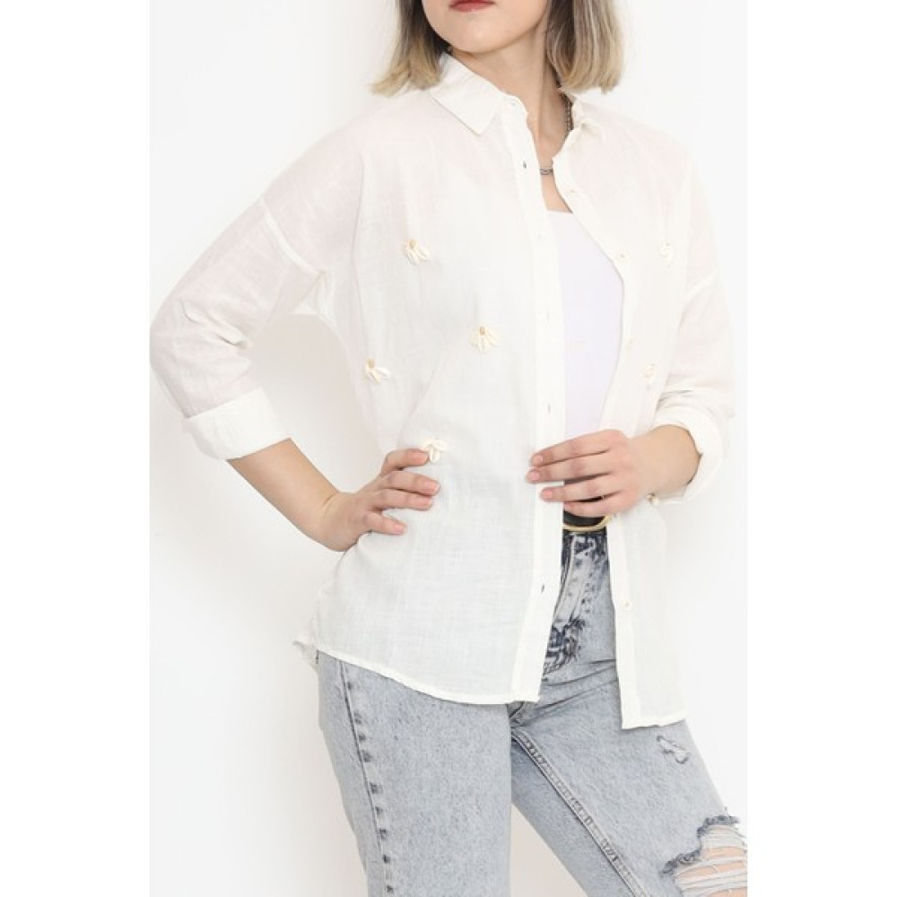 Walens Fashion Keten Deniz Kabuklu Gömlek Ekru - 708.1247. Kadın Gömlek Fiyatı