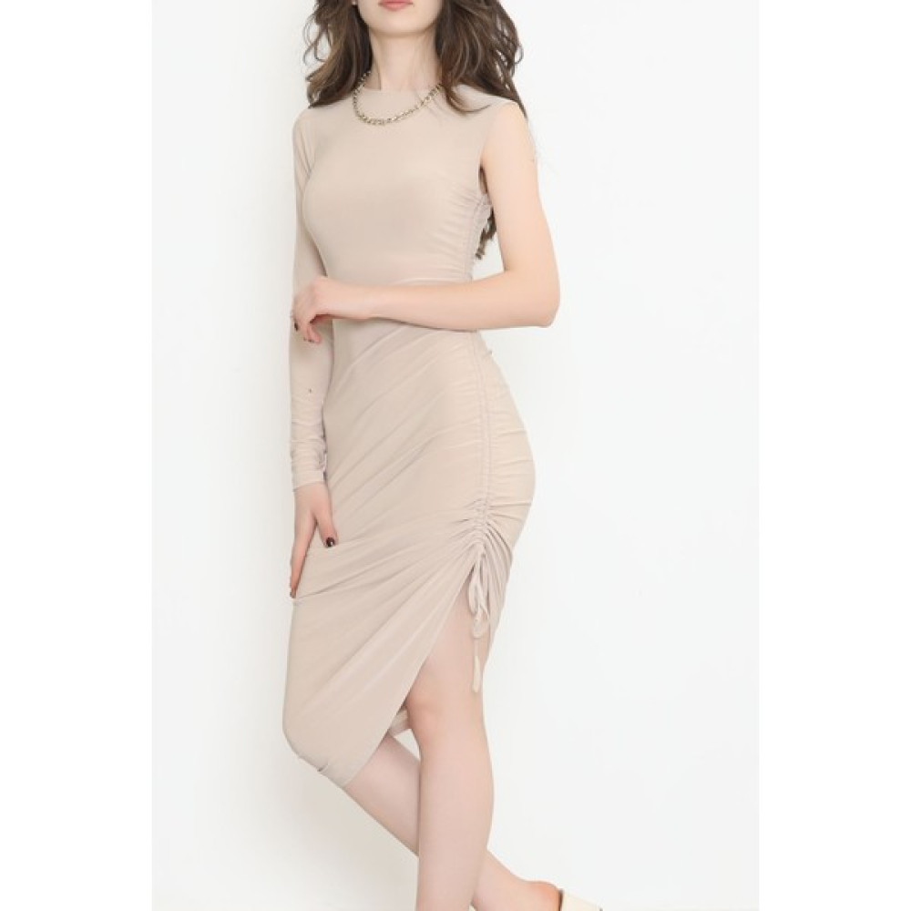 Walens Fashion Yan Asansörlü Sandy Elbise Bej - 17115.1595. Elbise Fiyatı