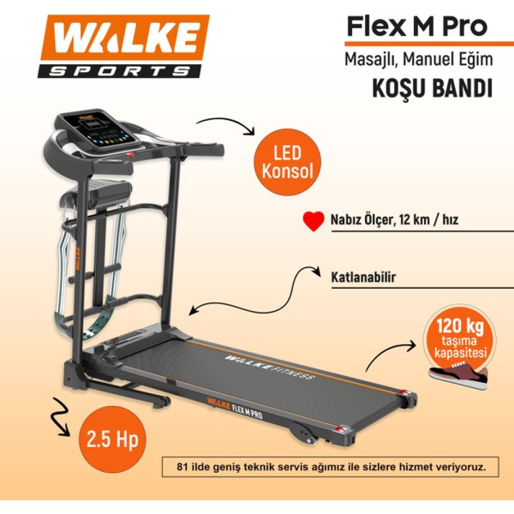 Walke Flex M Pro Masajlı Katlanabilir Manuel Eğimli Koşu Bandı 2,5 Hp Koşu Bantları Fiyatı
