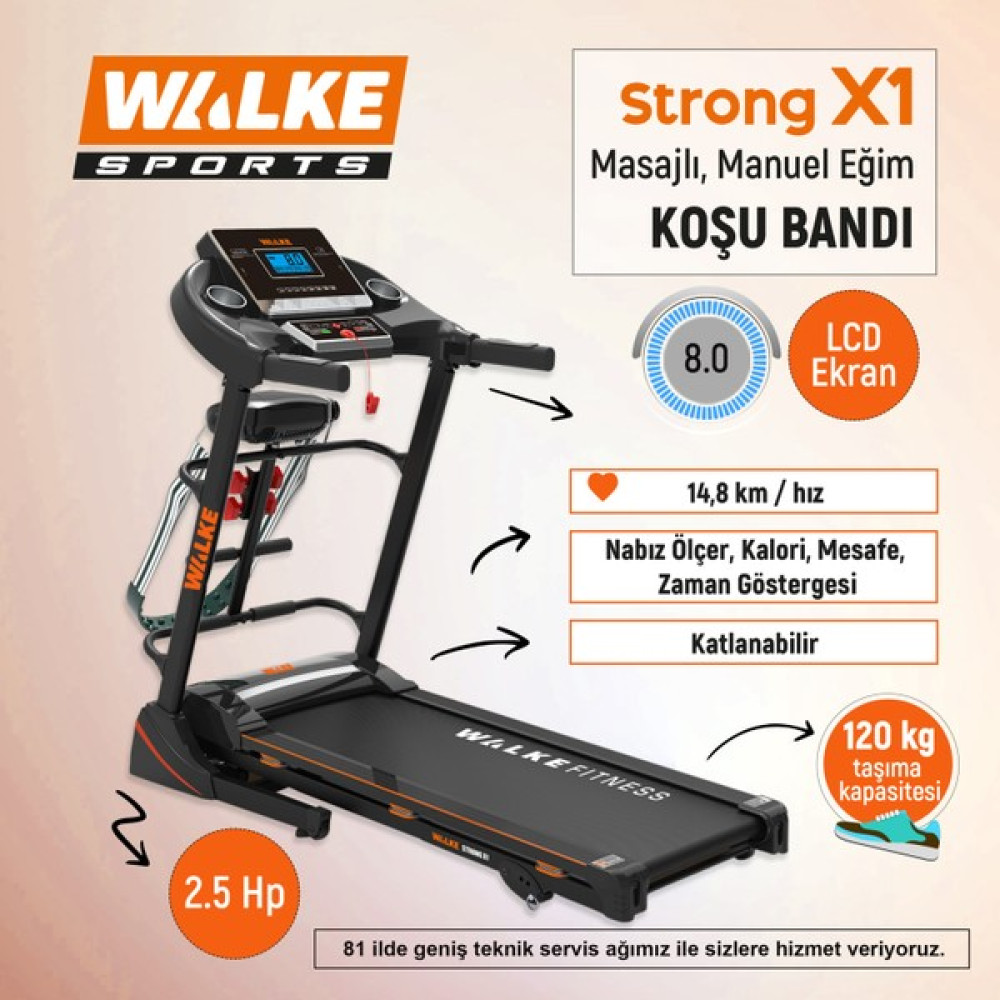 Walke Strong X1 Masajlı Manuel Eğim Koşu Bandı 2,5 Hp Koşu Bantları Fiyatı