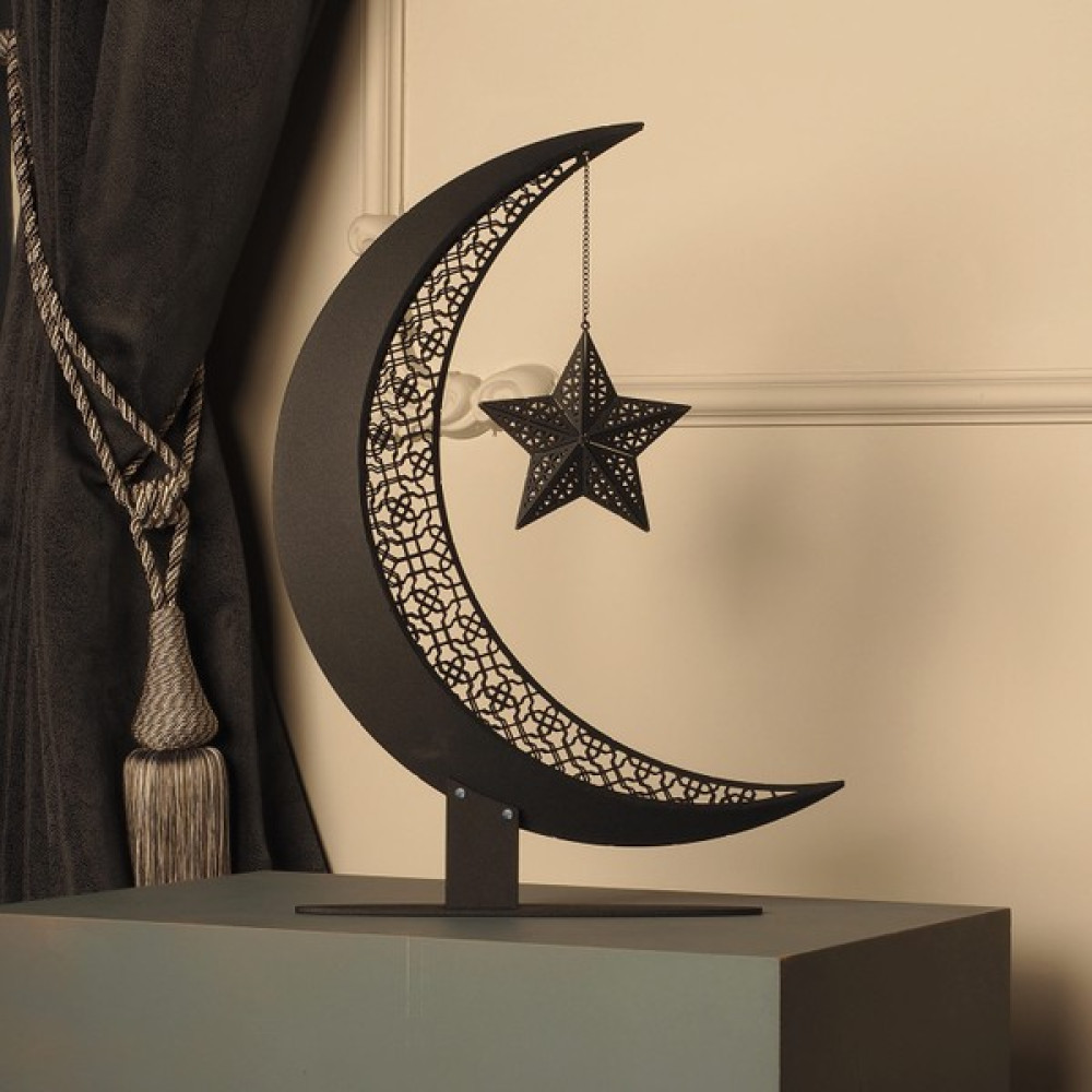 Wall Art İstanbul 3 Boyutlu Hilal ve Yıldız Metal Islami Dekor 54 x 37 cm - Ev Dekorasyonu - WAMH110 - Siyah Biblo Fiyatı