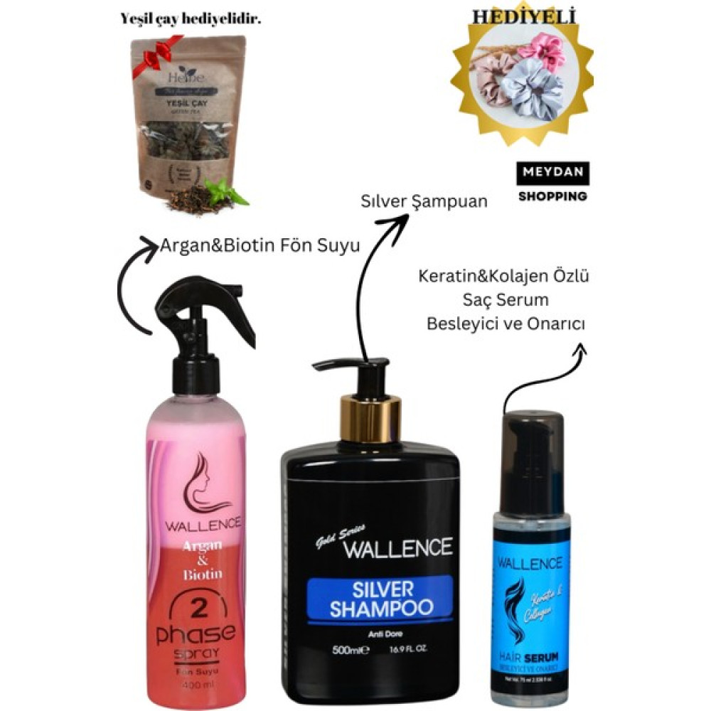 Wallence Silver Şampuan ,argan&biotin Fönsuyu, Kolajen Özlü Saç Serumu Ekonomik Set Oto Boyaları Fiyatı