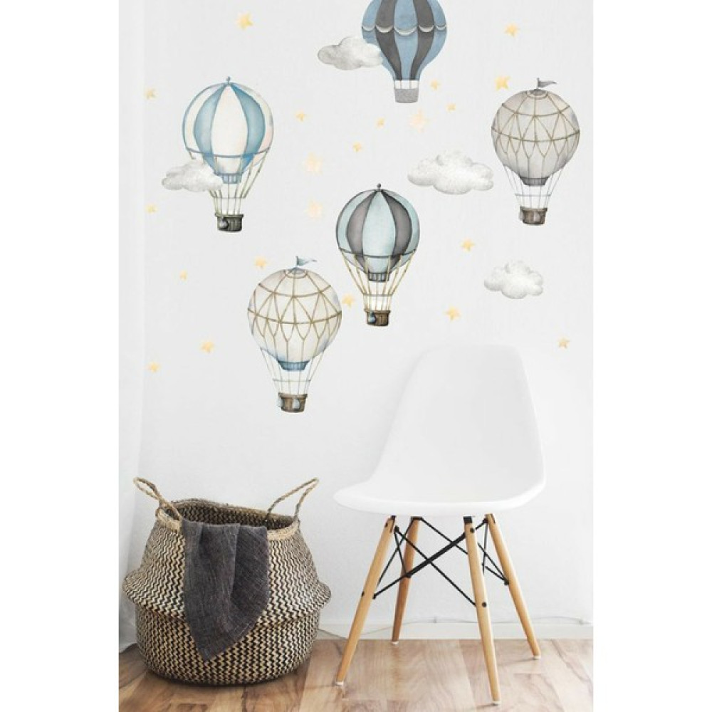 Wallhuman Mavi Sıcak Hava Balonları Duvar Stickerı - 50 x 100 cm - Renkli Duvar Stickerı Fiyatı