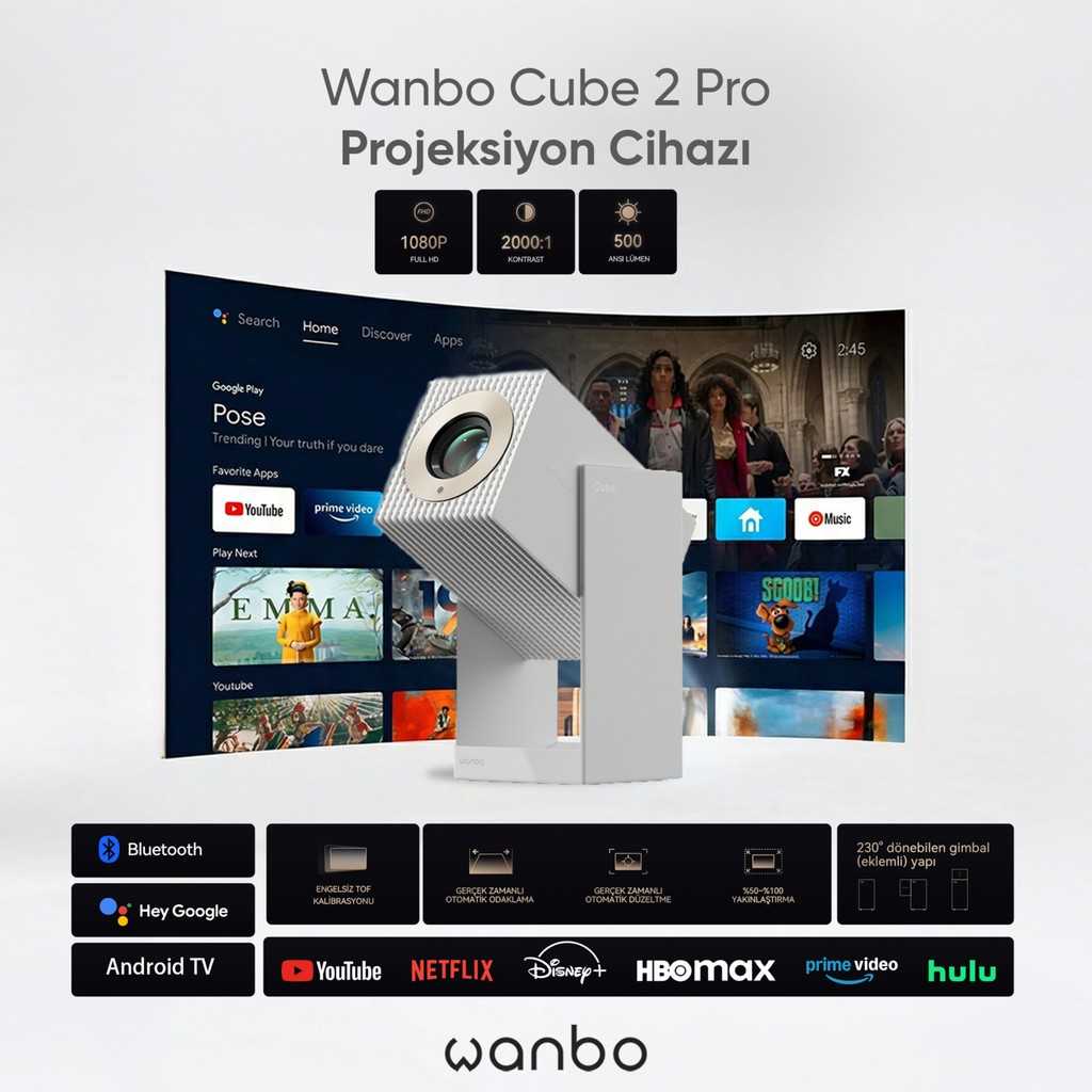 Wanbo Cube 2 Pro Projeksiyon cihazı 500 Ansilümen - Beyaz Projeksiyon Fiyatı
