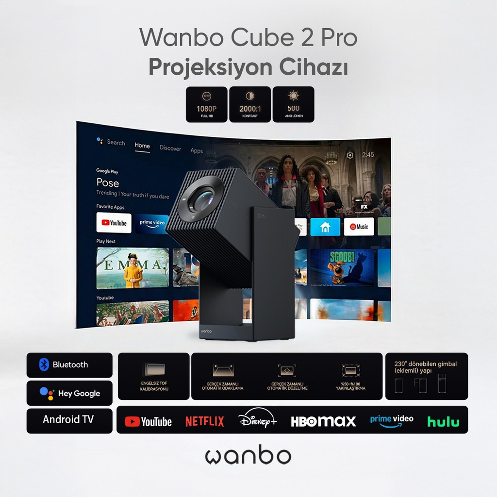 Wanbo Cube 2 Pro Projeksiyon cihazı 500 Ansilümen - Lacivert Projeksiyon Fiyatı