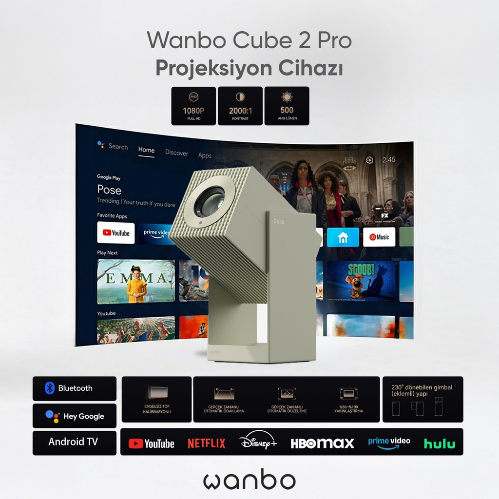 Wanbo Cube 2 Pro Projeksiyon cihazı 500 Ansilümen - Yeşil Projeksiyon Fiyatı