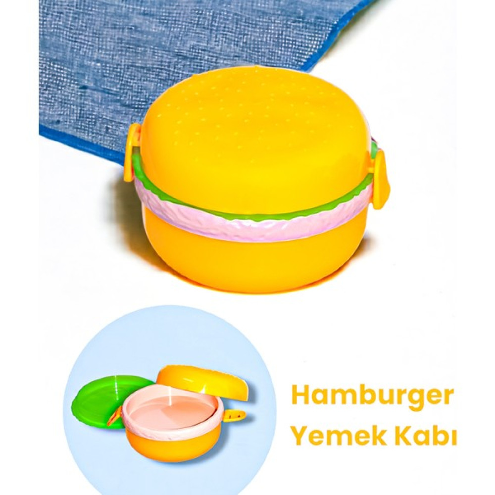 Wansatti Hamburger 3 Katlı Beslenme Kabı - Yemek Kabı - YUVARLAK - Açık Sarı Saklama Kapları Fiyatı
