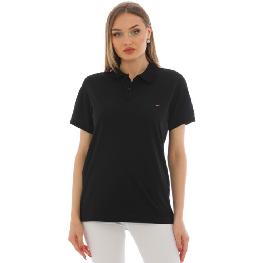 WAPP Kadın Siyah Pamuklu Likralı Polo Yaka Kısa Kollu Nakışlı Tişört Bayan T-shirt Fiyatı