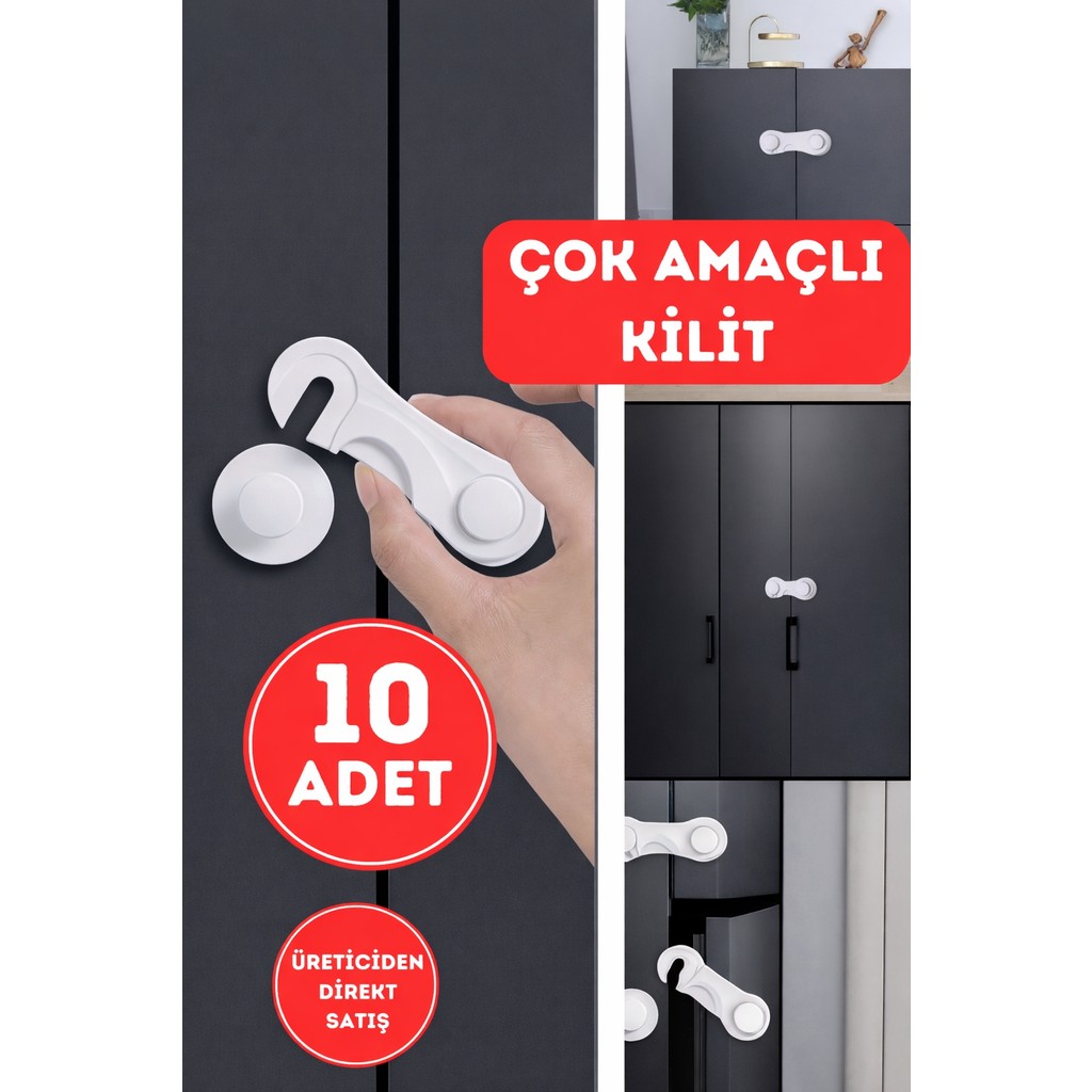 Wappa 10 Adet Güvenlik Kapak Kilidi,çok Amaçlı Çekmece Dolap Beyaz Eşya Güvenlik Kilidi Diğer Fiyatı