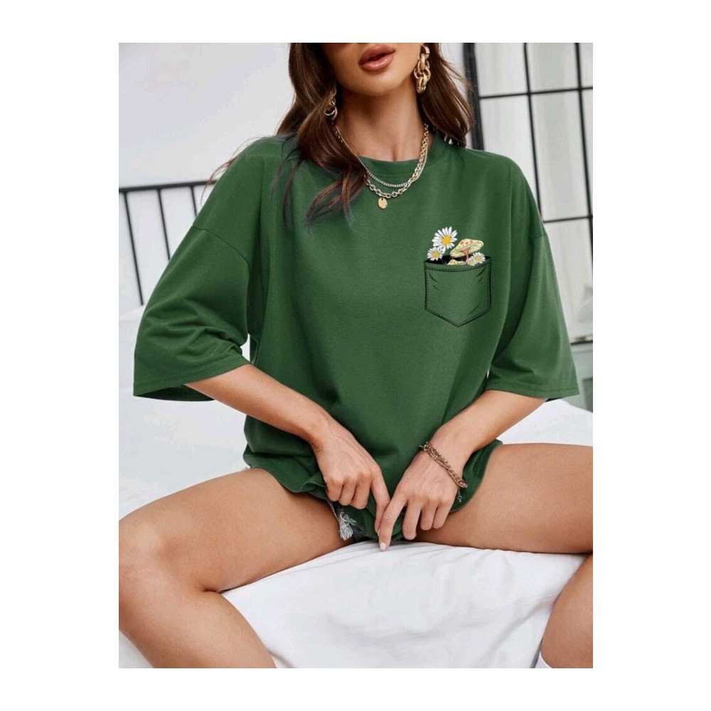 warn Çiçek Baskılı Unisex Oversize Tshirt Large Beden Bayan T-shirt Fiyatı